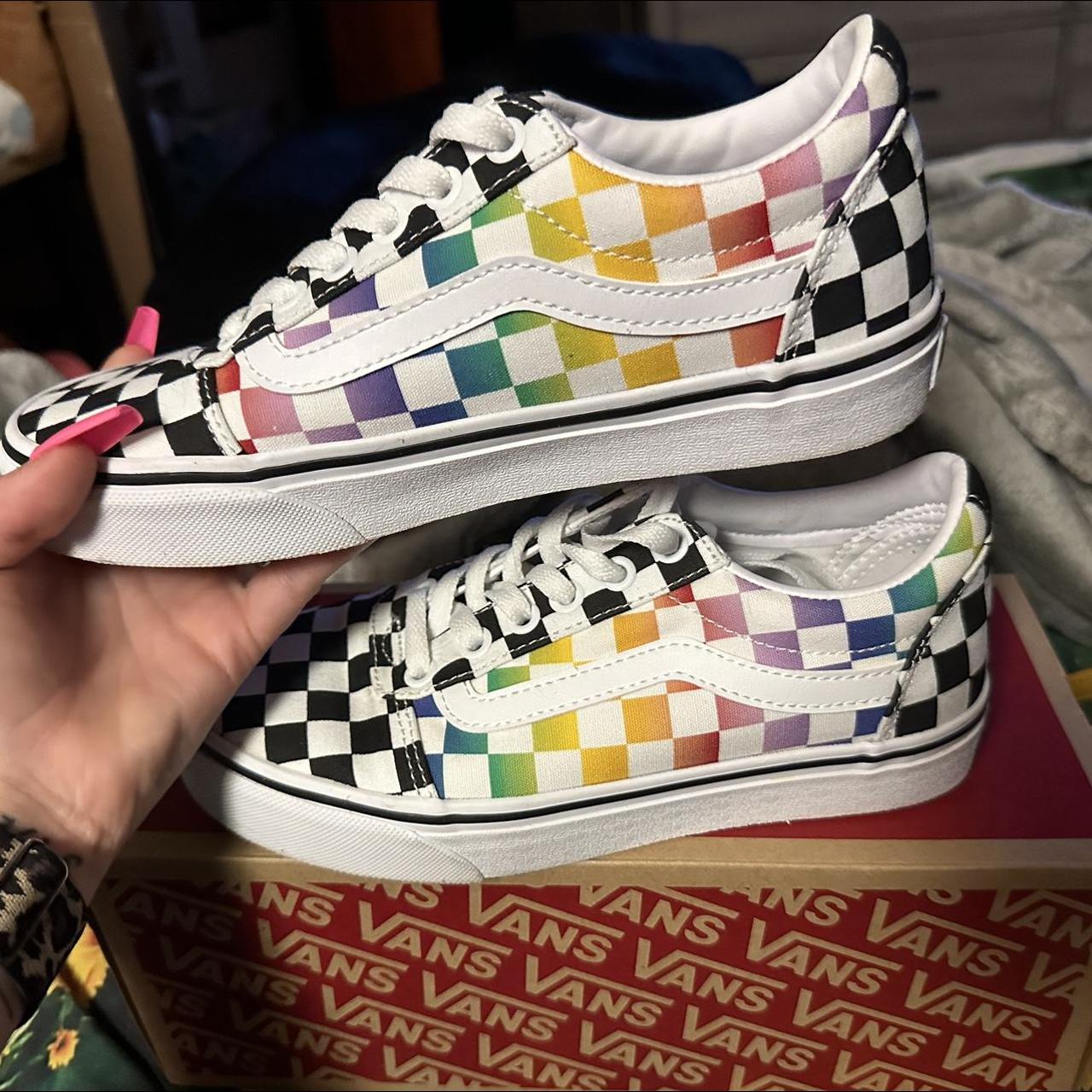 Rainbow checkerboard deals vans size 6