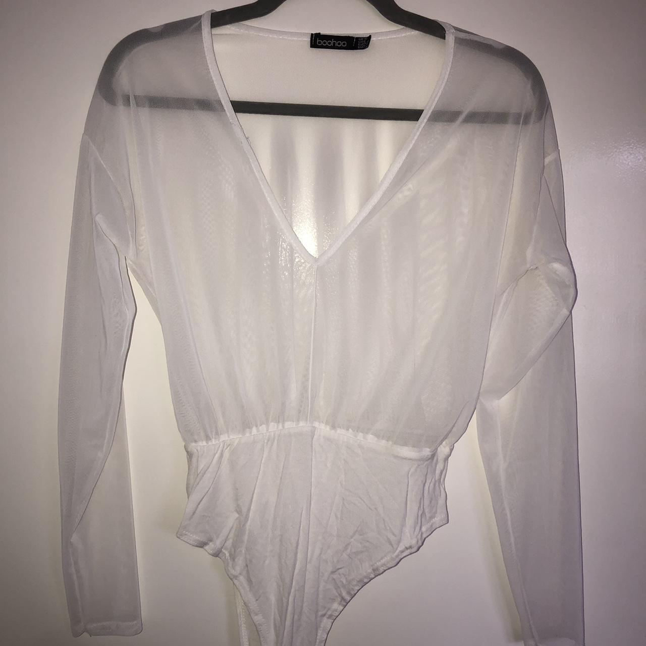 White Mesh Long Sleeve Bodysuit Depop