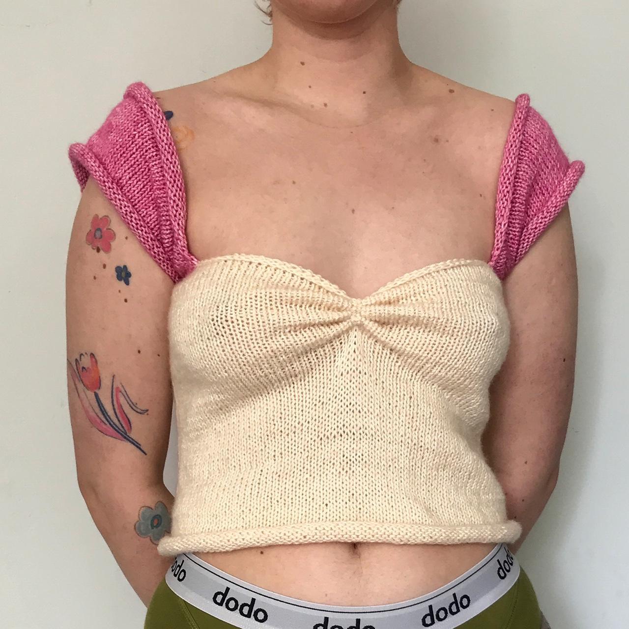 Pink & Cream Knit Top - hand-knit with love - would... - Depop
