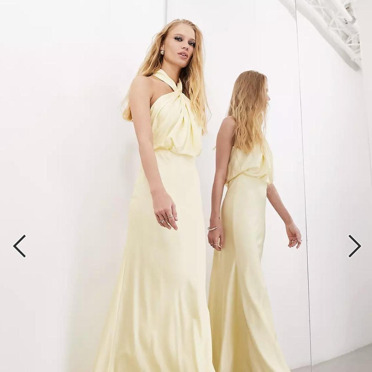 SIZE 14 ASOS DESIGN BRIDESMAID SATIN MAXI IN LEMON. Depop