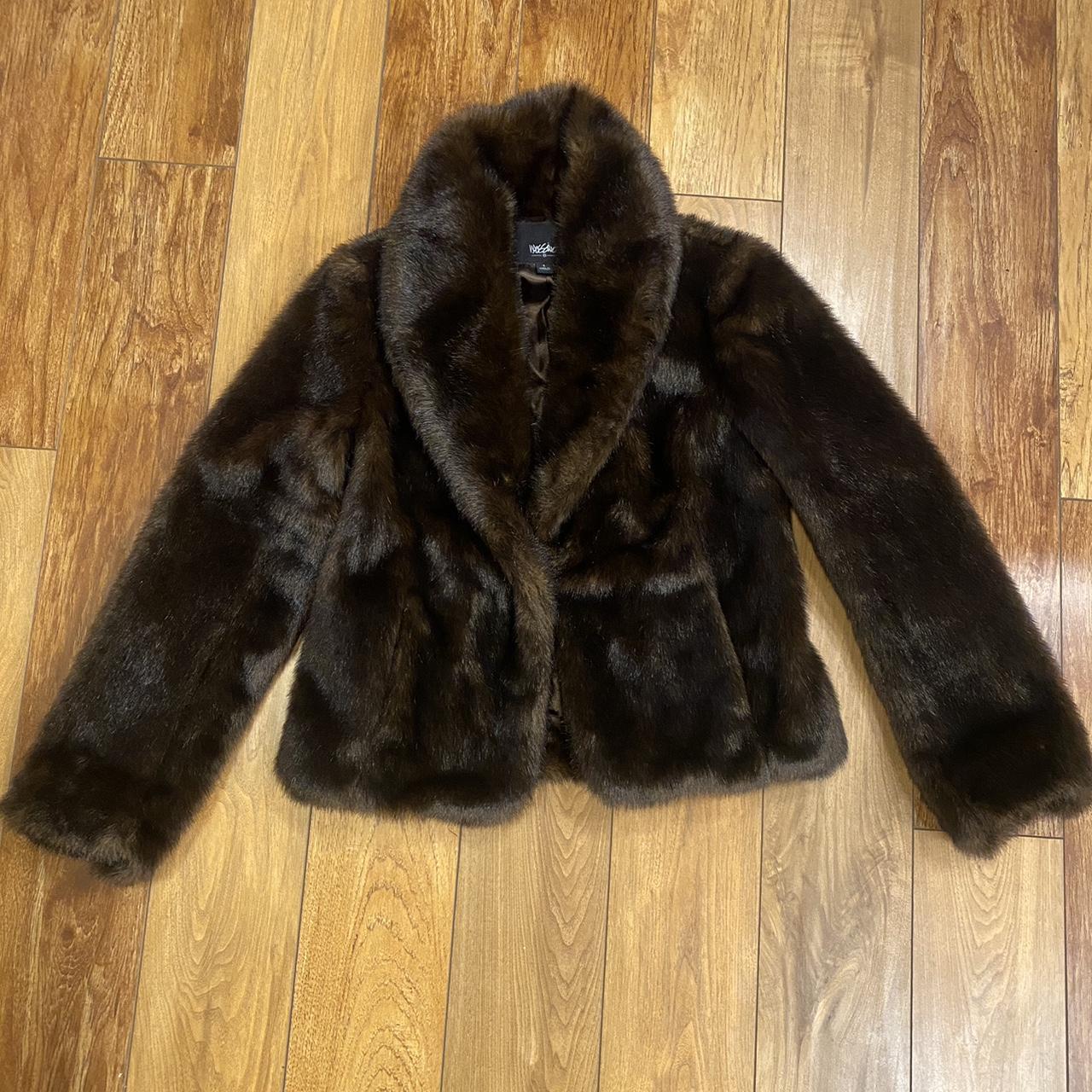 Brown faux fur jacket Mossimo size small Perfect... - Depop