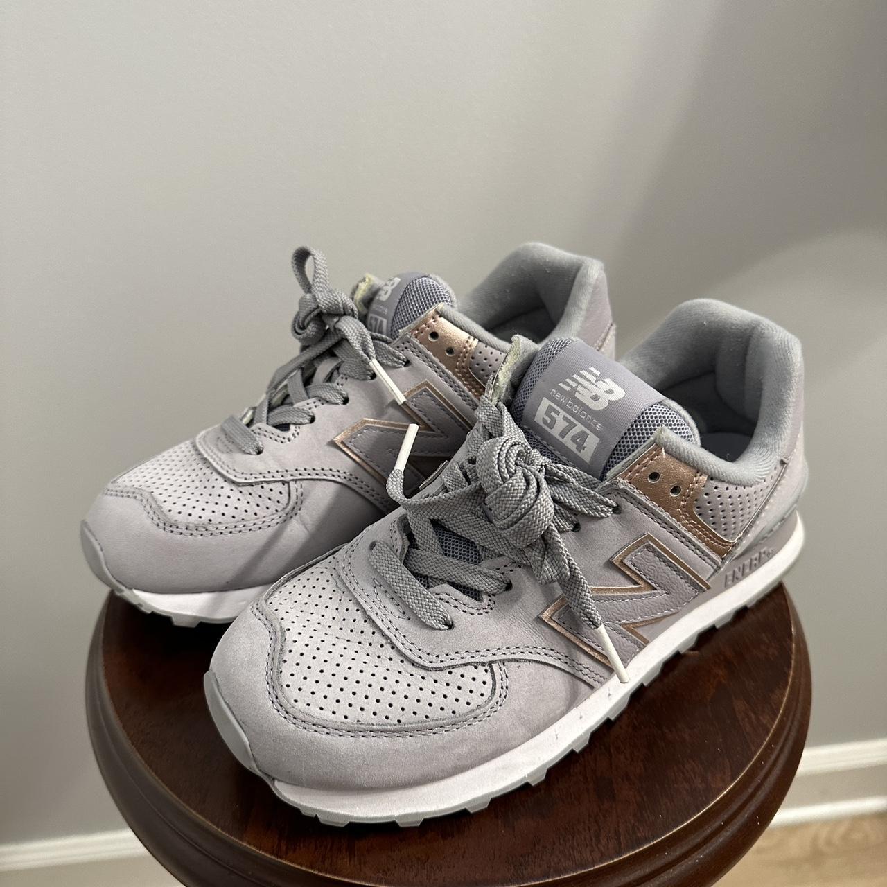 Women s New Balance 574. gray and champagne looks Depop