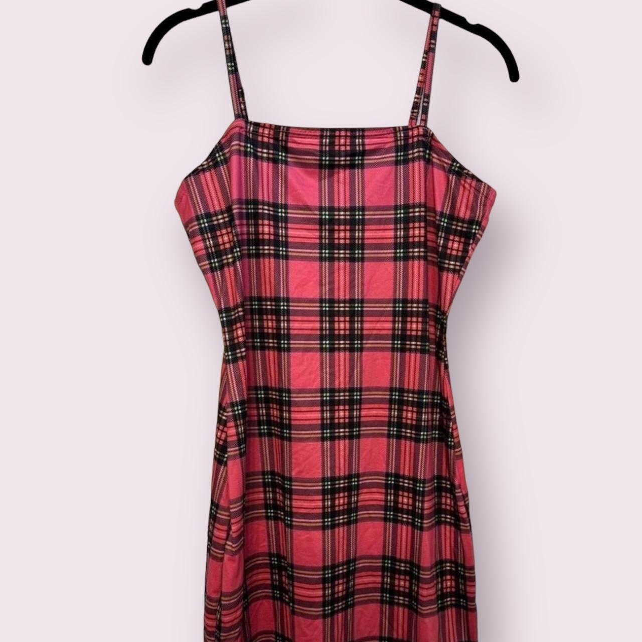 pink plaid bodycon mini dress with adjustable. Depop