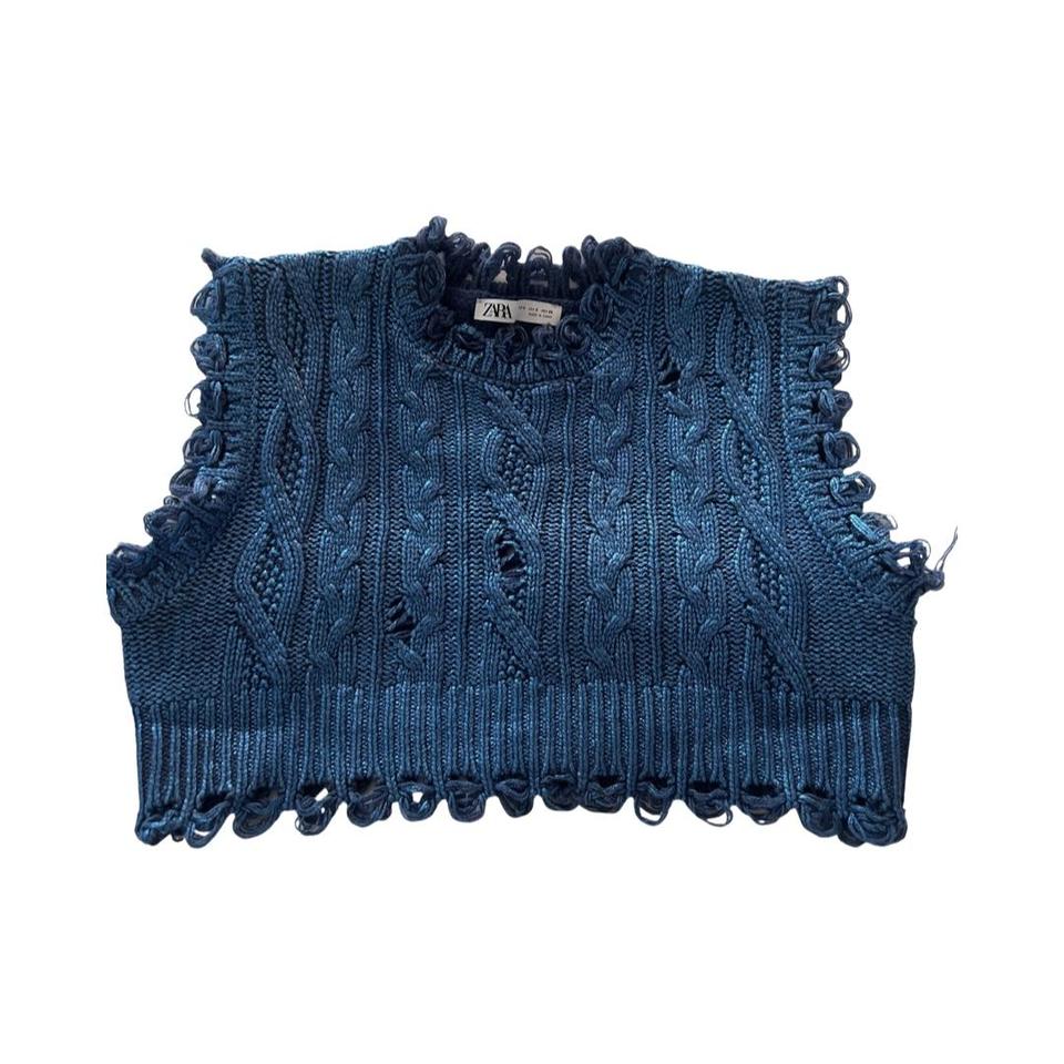 Zara crop knit sleeveless top. Coleoptera blue with - Depop
