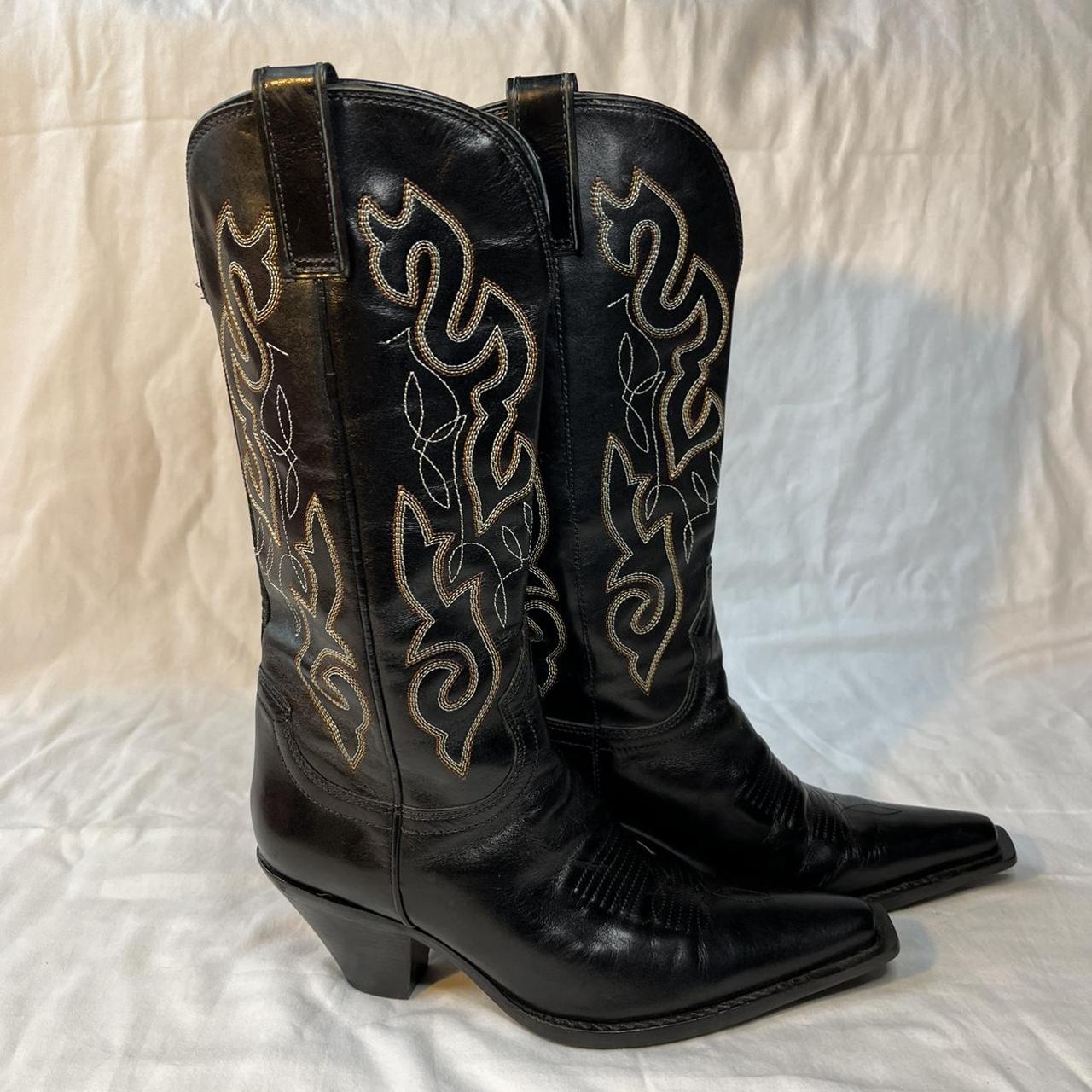 Women's Black and Orange Boots Depop