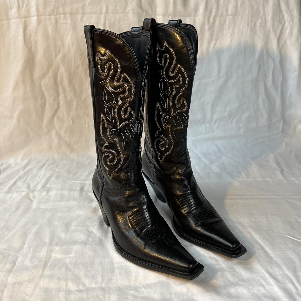 Women's Black and Orange Boots Depop