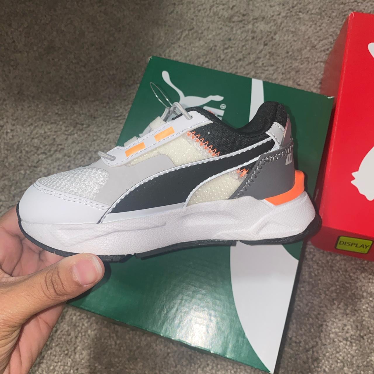 Puma White and Orange Trainers | Depop