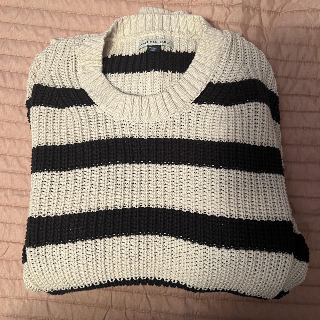 American Eagle Black and white striped knit sweater. Depop