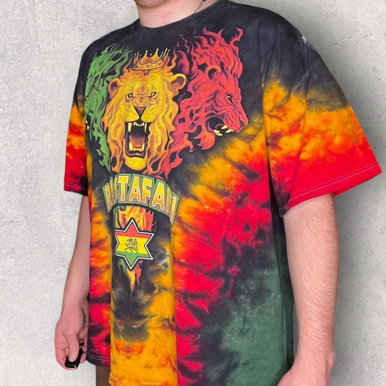 Vintage 90s Rastafari Tie Dye Lion Animal All Over... - Depop