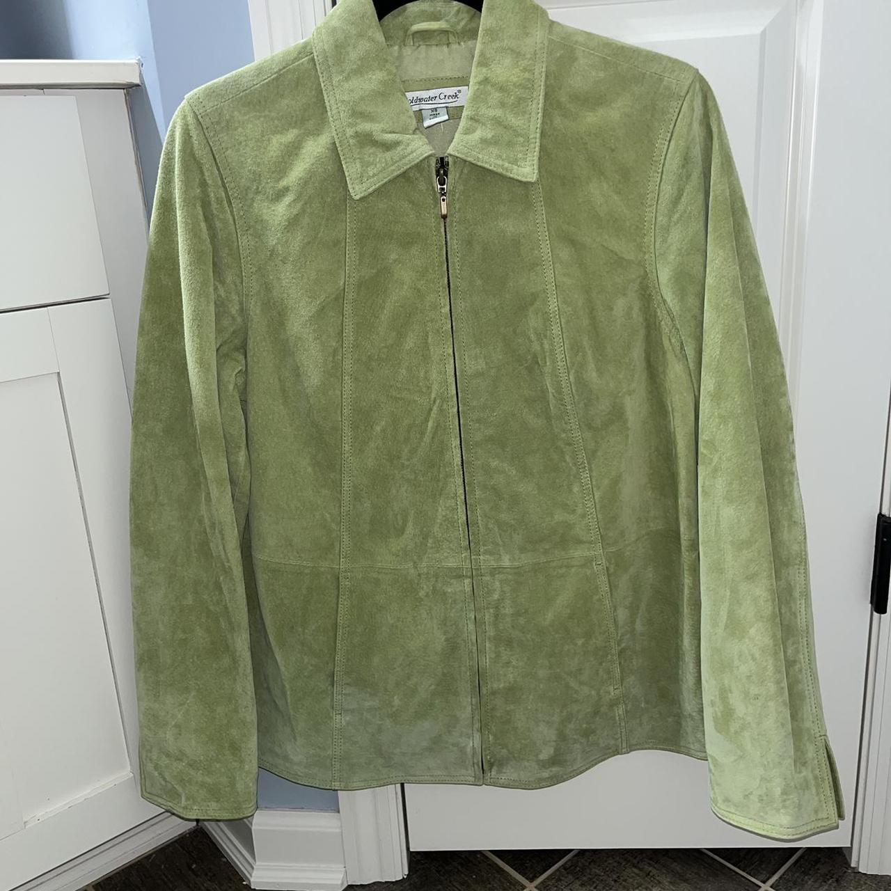 Coldwater Creek Green Collared Leather Jacket Size... - Depop