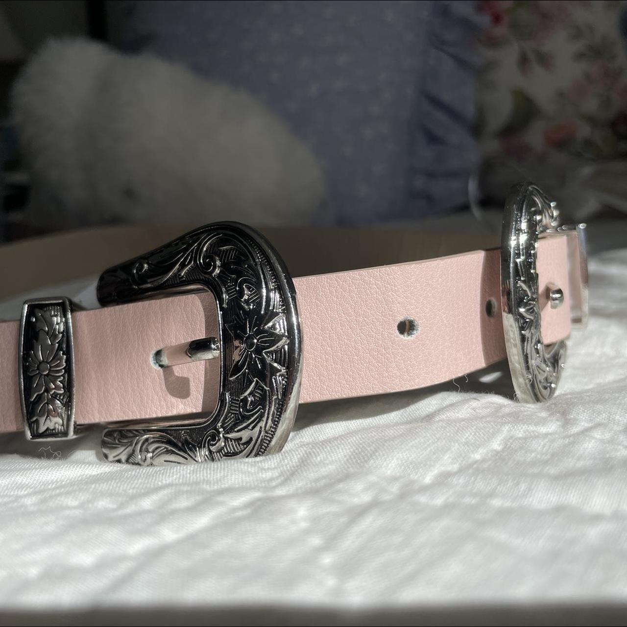 Western style light pink belt with silver hardware... Depop
