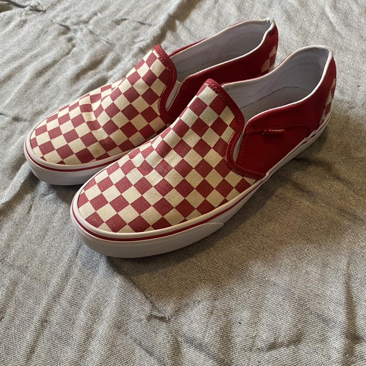 Red checkered vans slip ons Checkers are alittle Depop