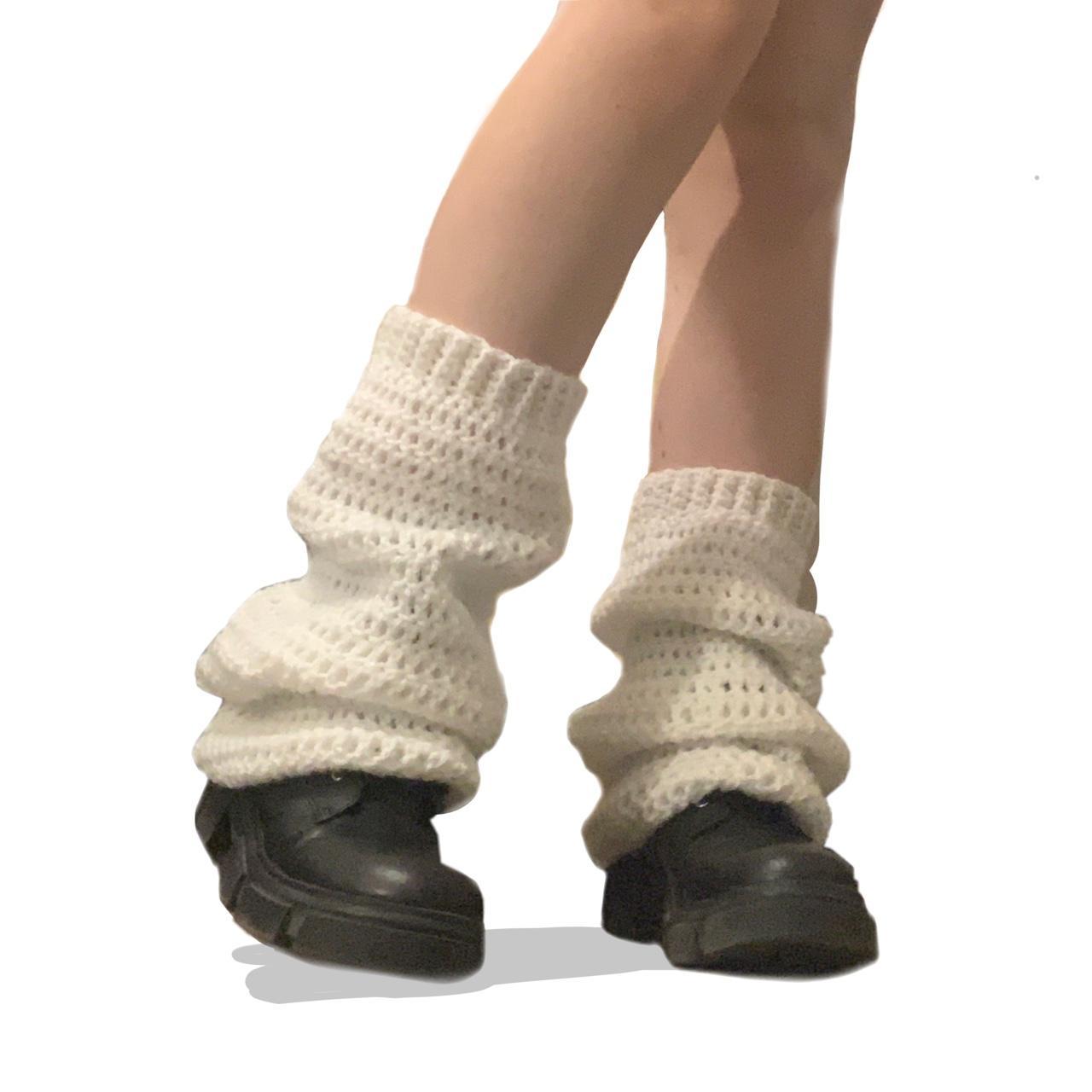 White handmade crochet leg warmers 16.5” long 8.5”... - Depop