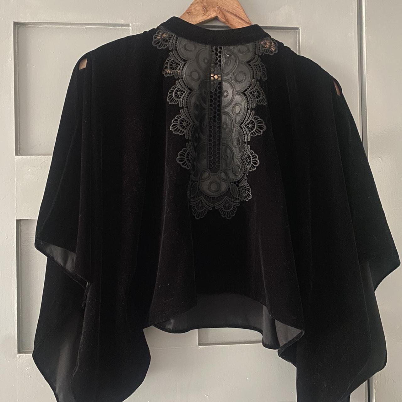 ZARA VELVET CAPE TOP Black velvet with leather lace... - Depop