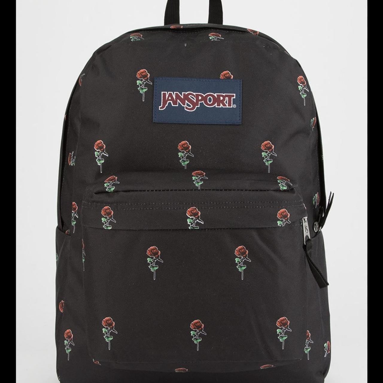 Jansport Backpack Black with Red Roses All... Depop