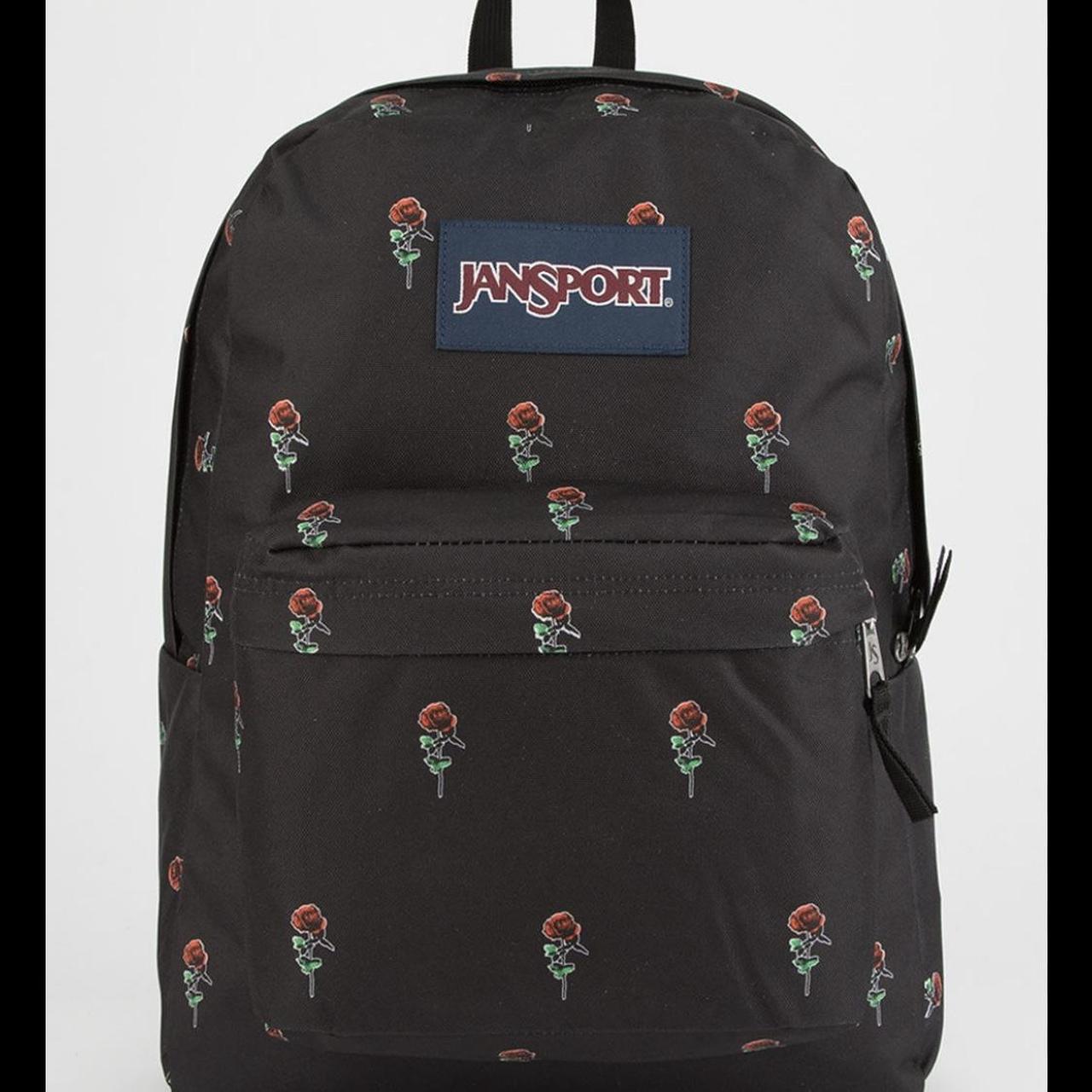 Black jansport 2025 backpack with roses