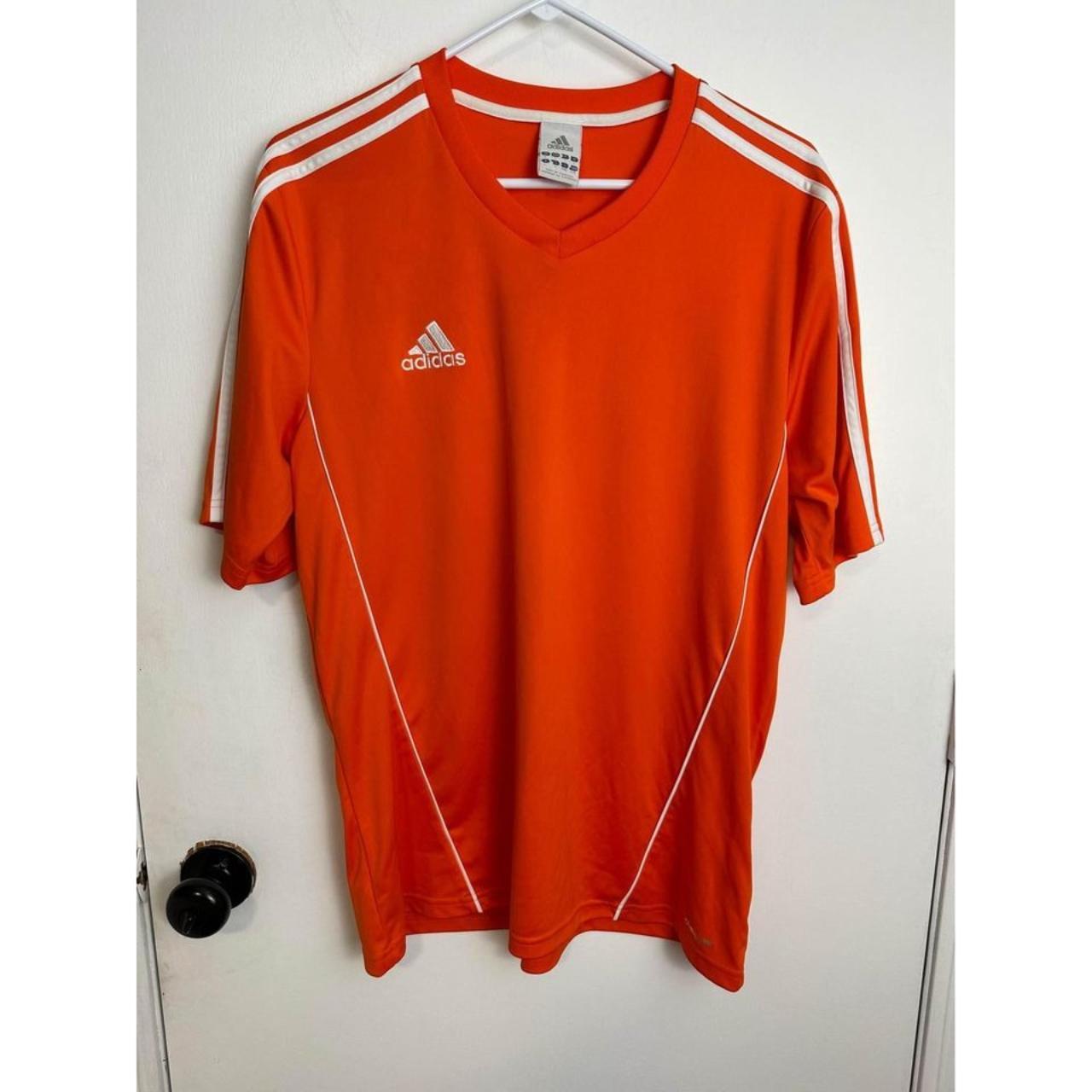 Adidas Orange Climilite Soccer Mens Short Sleeve... - Depop