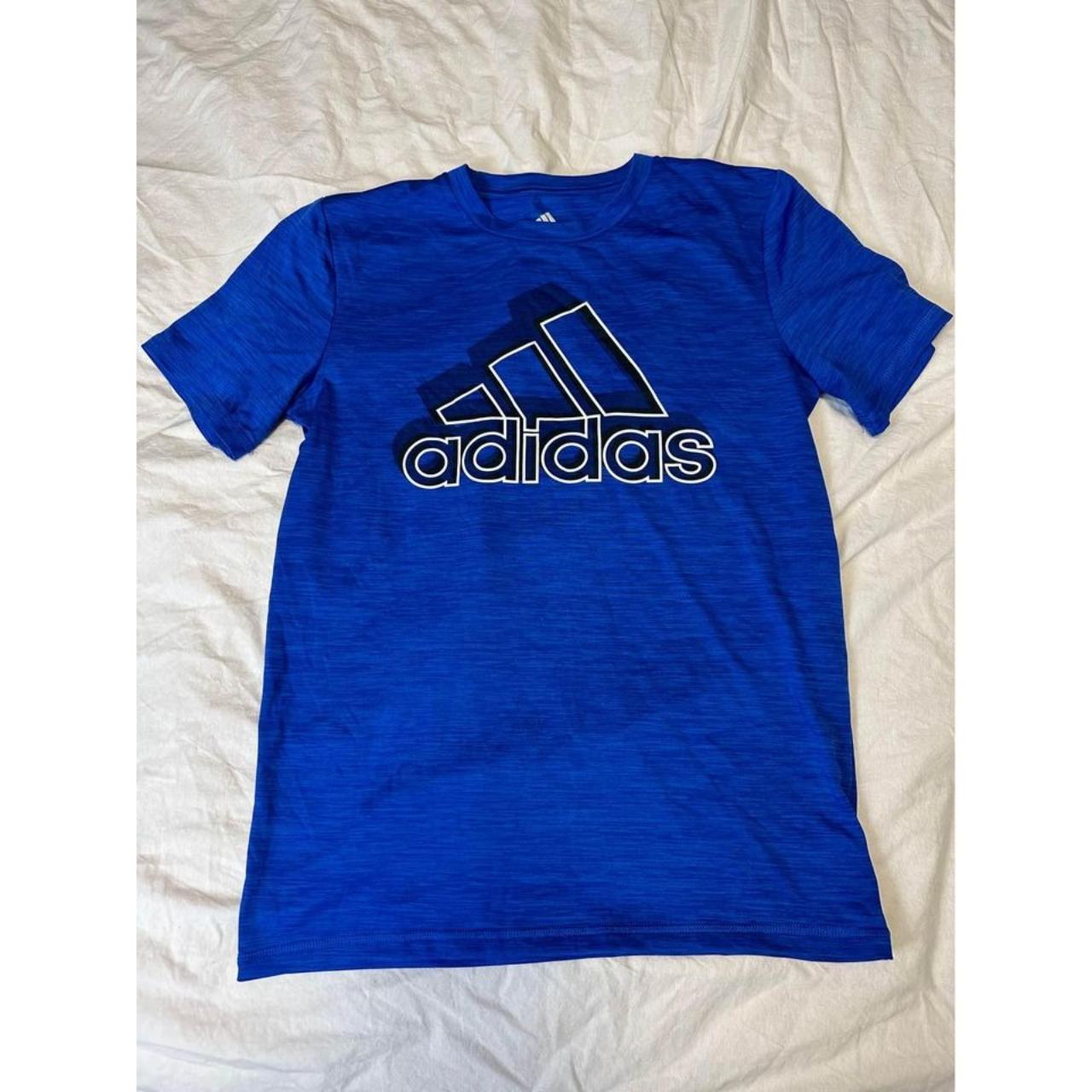 ,Adidas Shirt Large 14-16 Blue Short Sleeve... - Depop