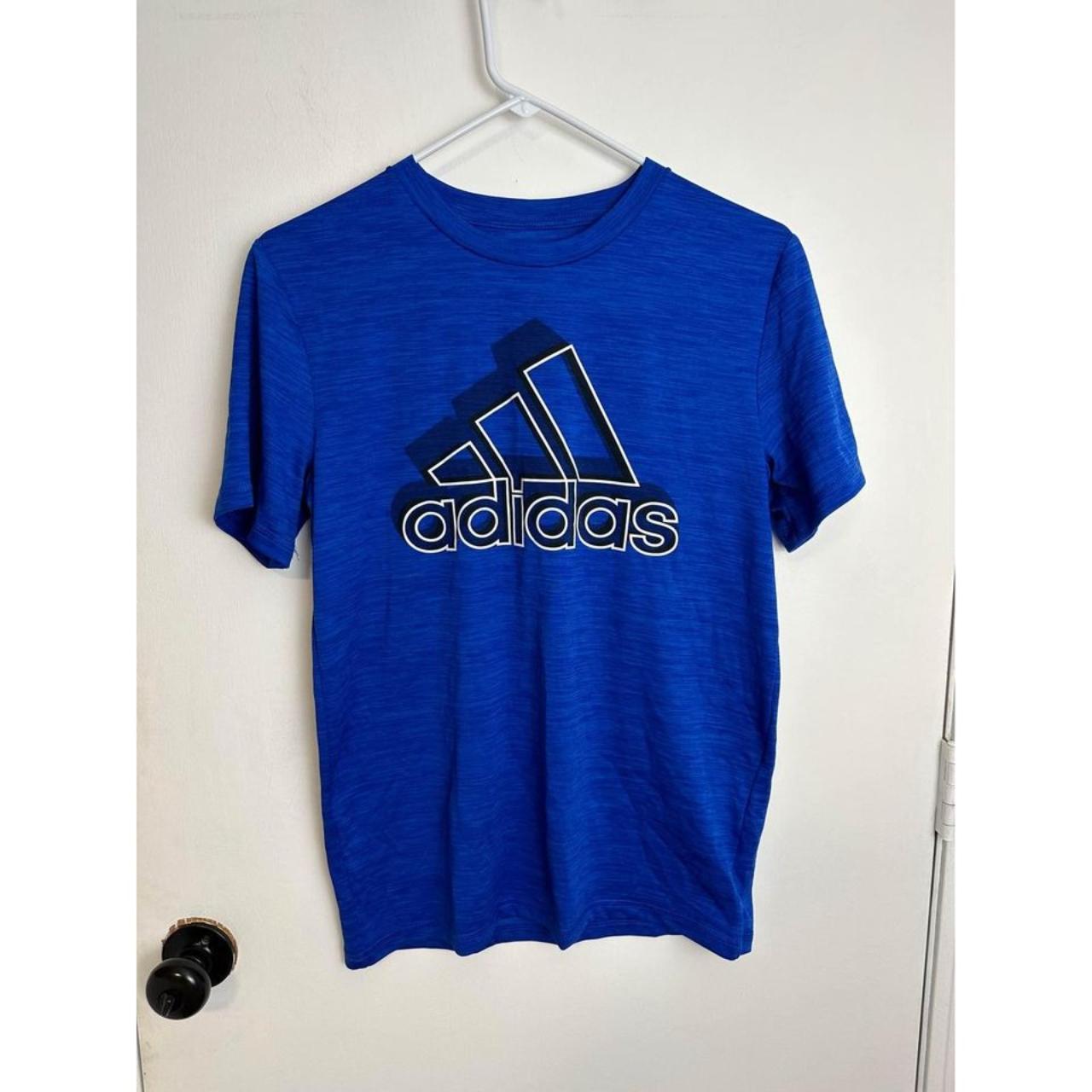 ,Adidas Shirt Large 14-16 Blue Short Sleeve... - Depop