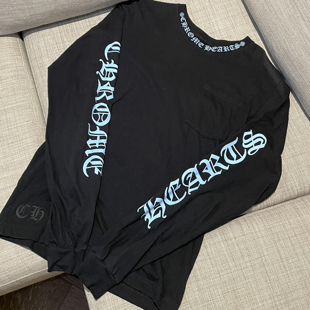 Chrome Hearts Black Tee with Blue words Chrome... - Depop