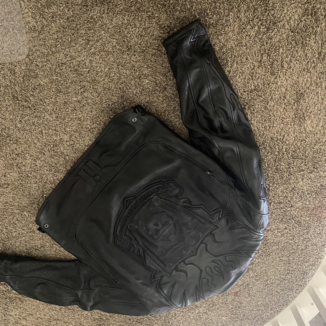 Icon crest leather jacket WILL TRADE - Depop