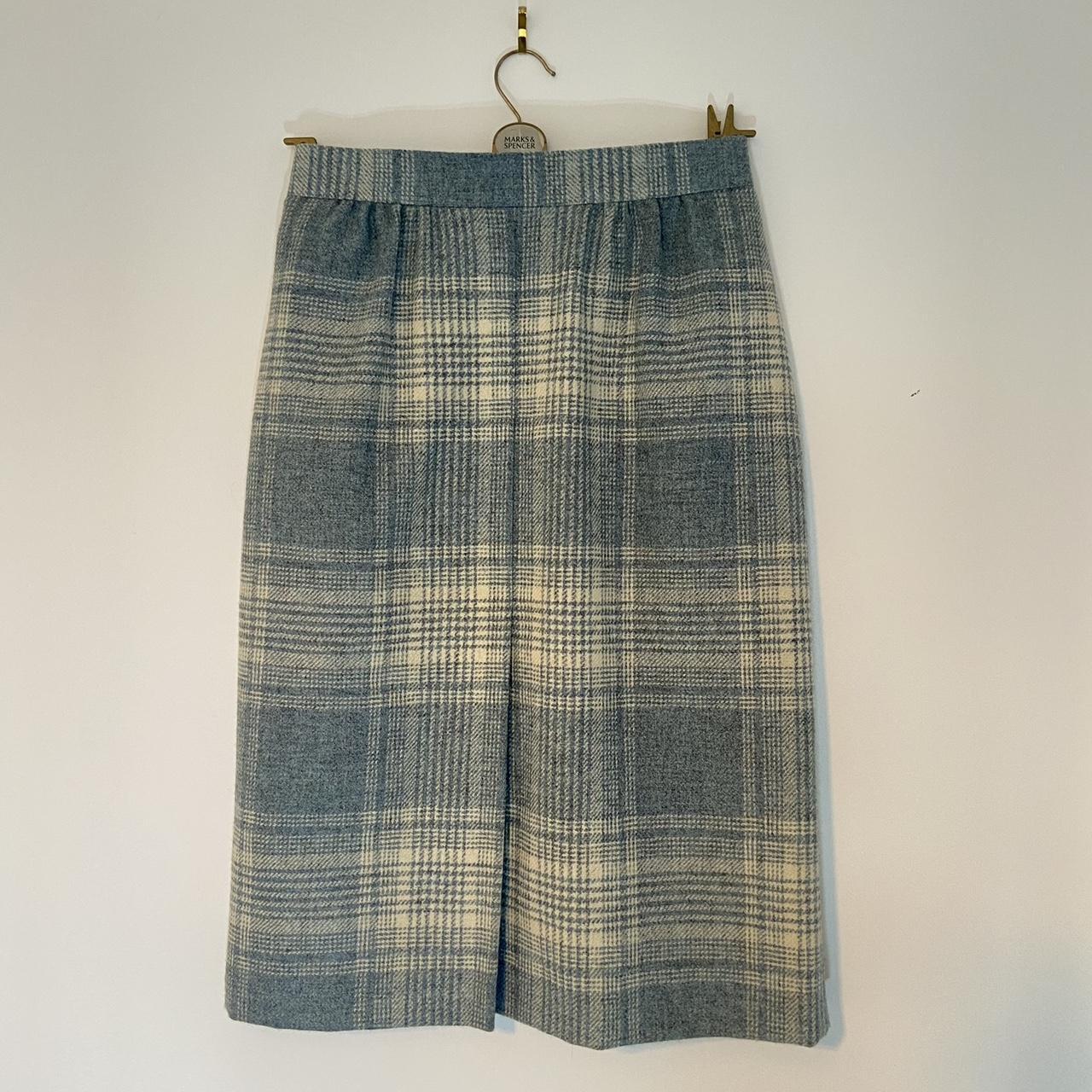 Vintage St Michael light blue/white tartan plaid... - Depop