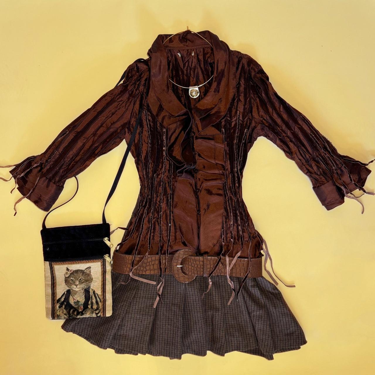 Vintage brown ruffle top— semi reflective color that... - Depop