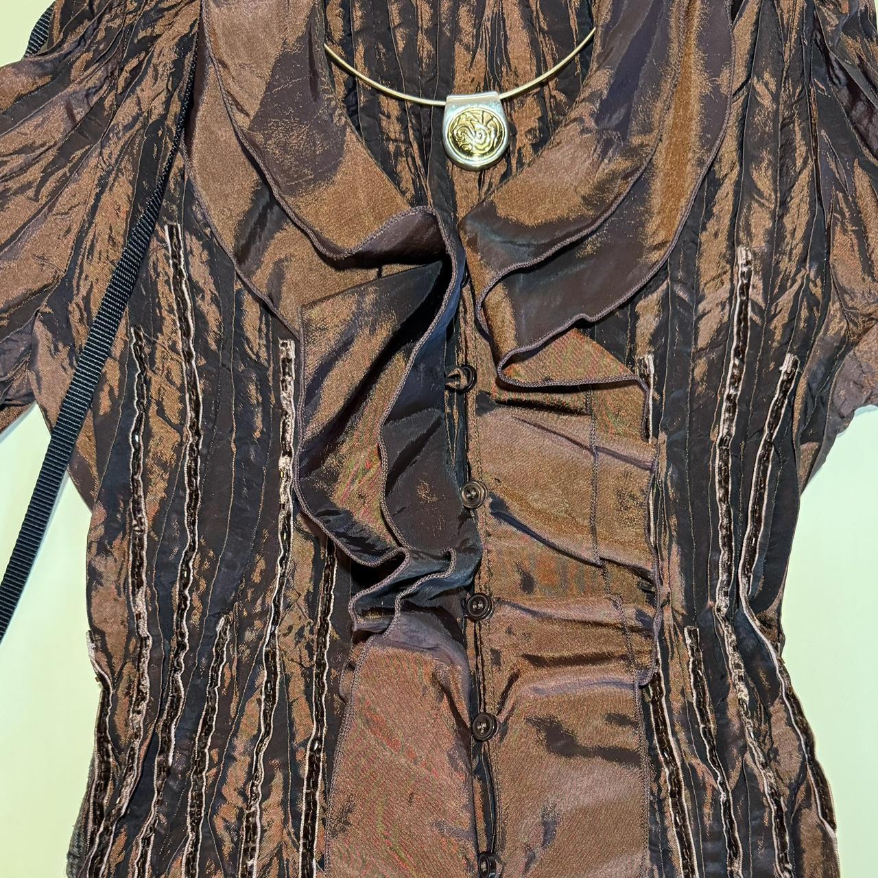 Vintage brown ruffle top— semi reflective color that... - Depop