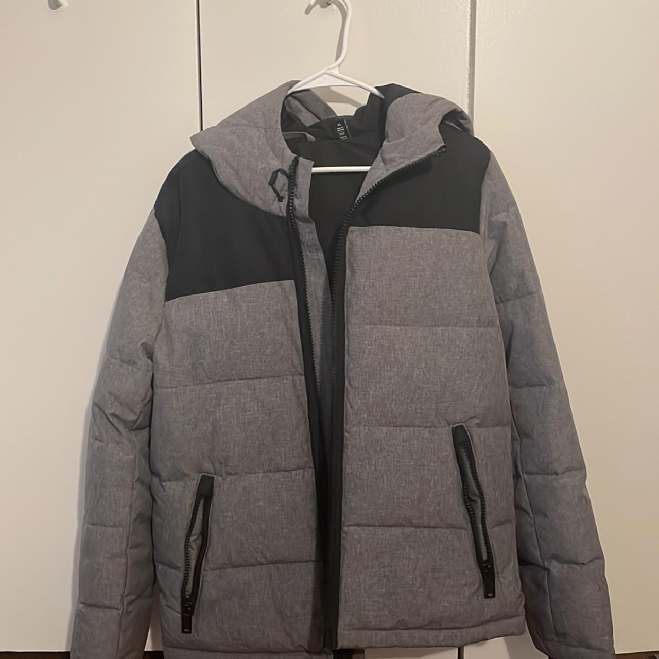 DKNY Mixed Media Puffer Coat Grey And Black Size XS... Depop