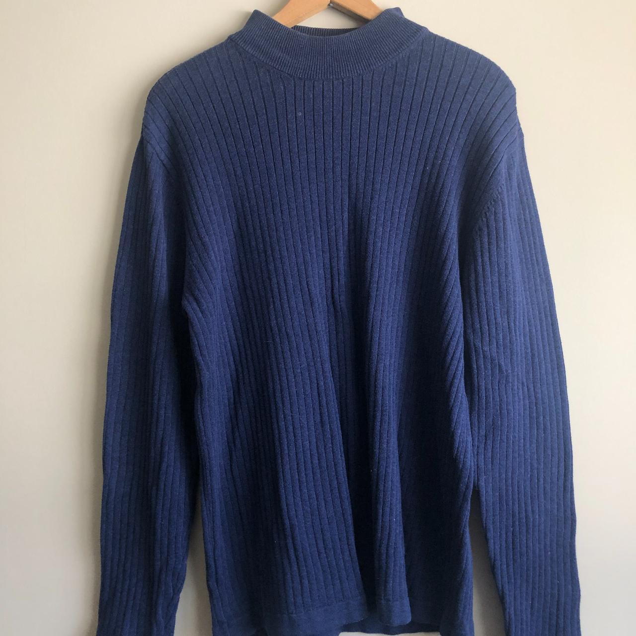 Vintage 90s navy blue, ribbed, mock neck sweater. In... - Depop