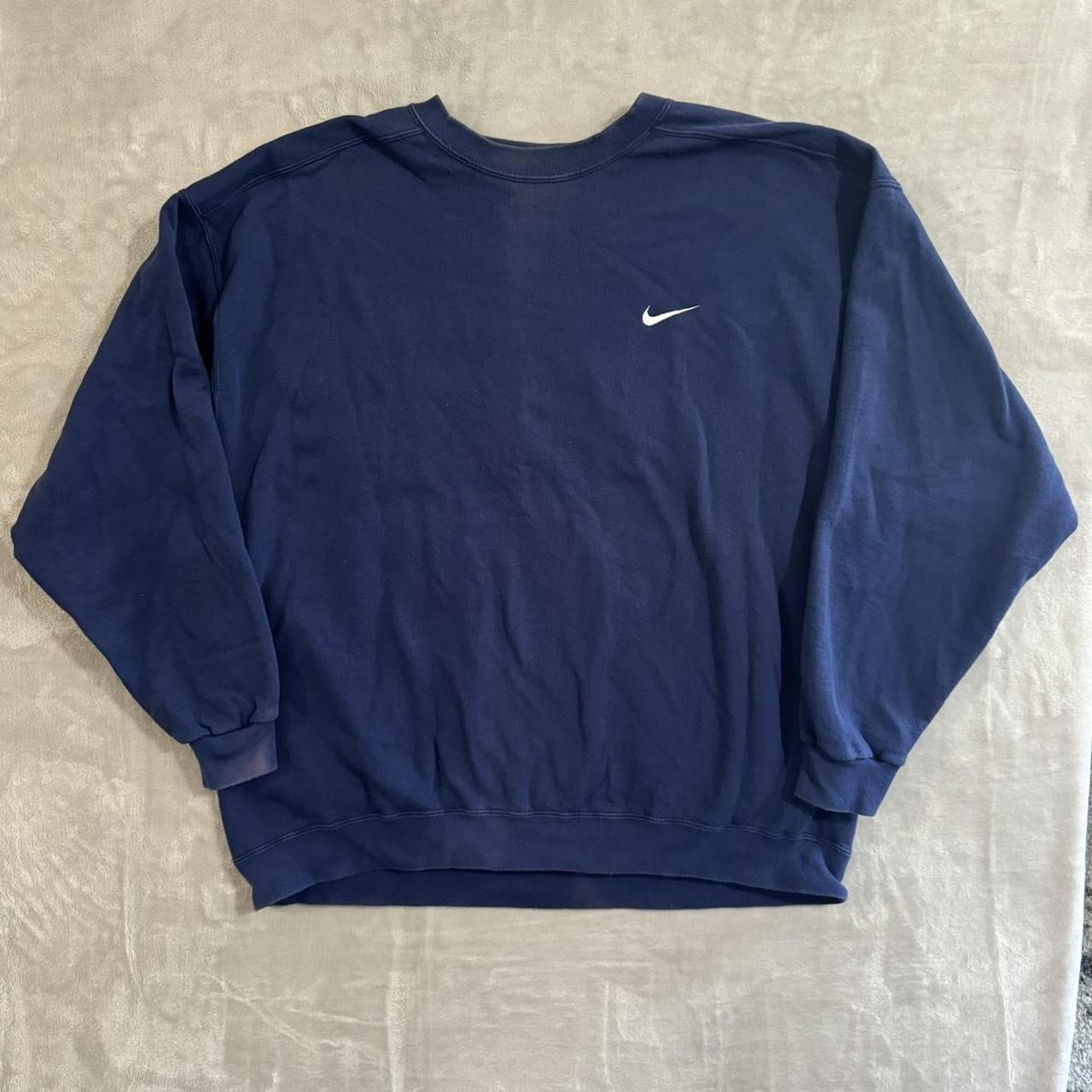 Vintage 90's Nike Center top Swoosh Spell Out Sunfaded Navy Blue Crewneck