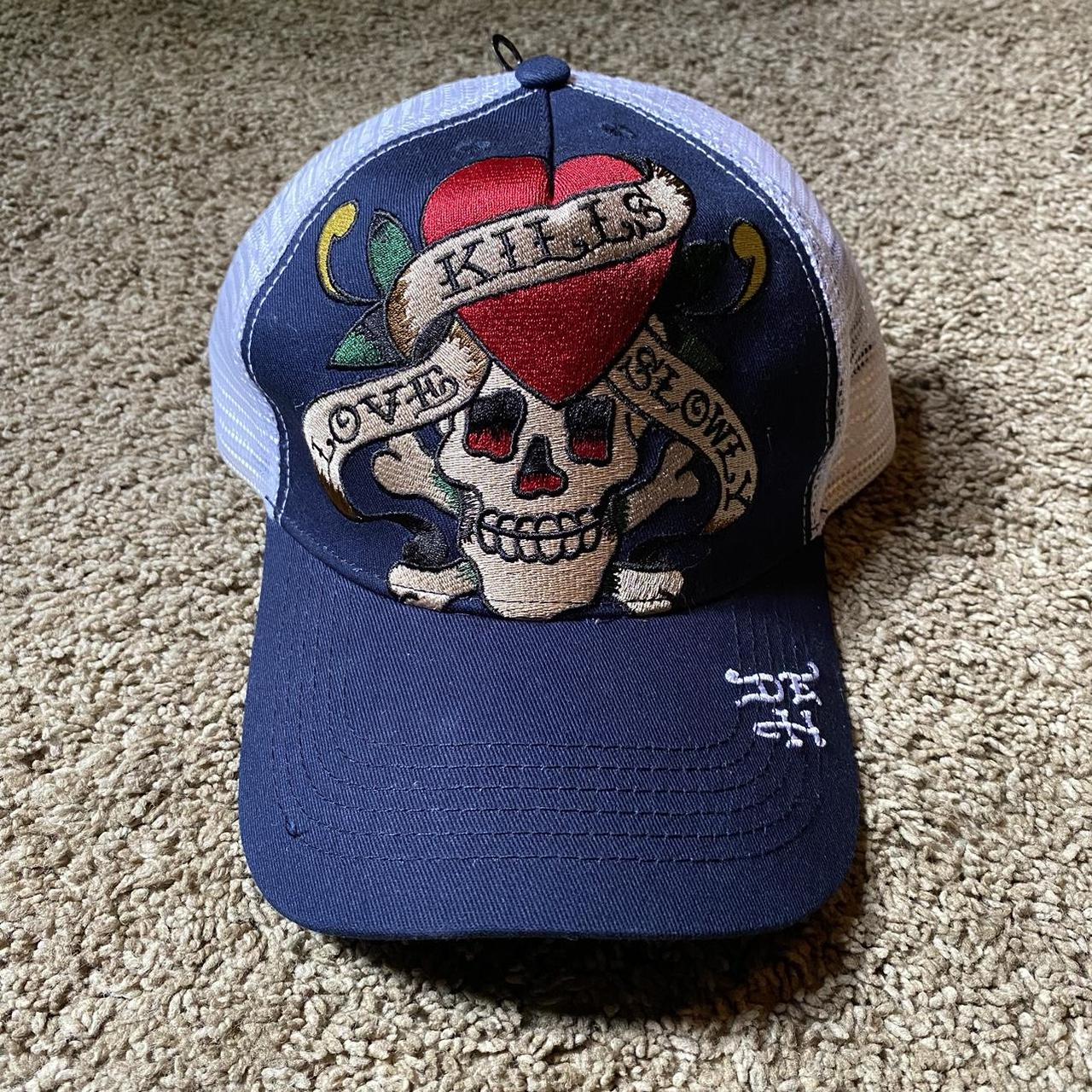Ed Hardy Men's Navy and White Hat | Depop