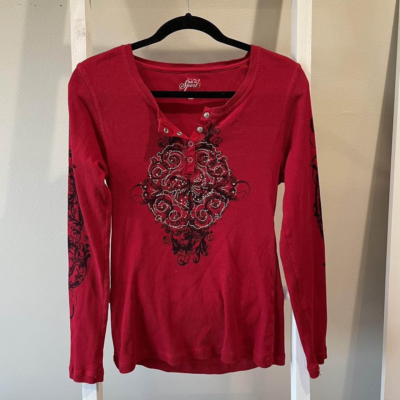 Cute bejeweled, designed, red long sleeve Size... - Depop