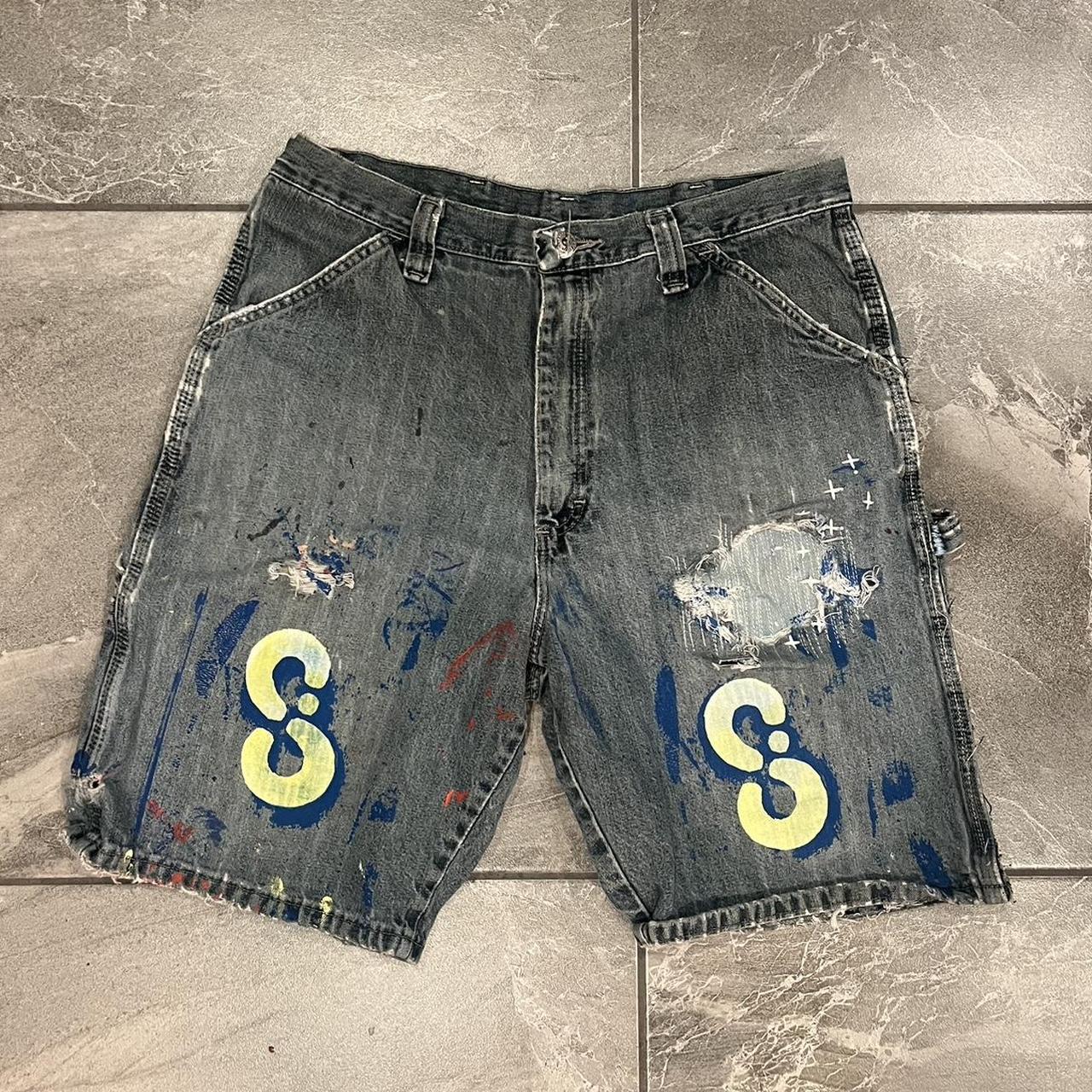 Scab denim jean shorts Hand screenprinted and hand... - Depop