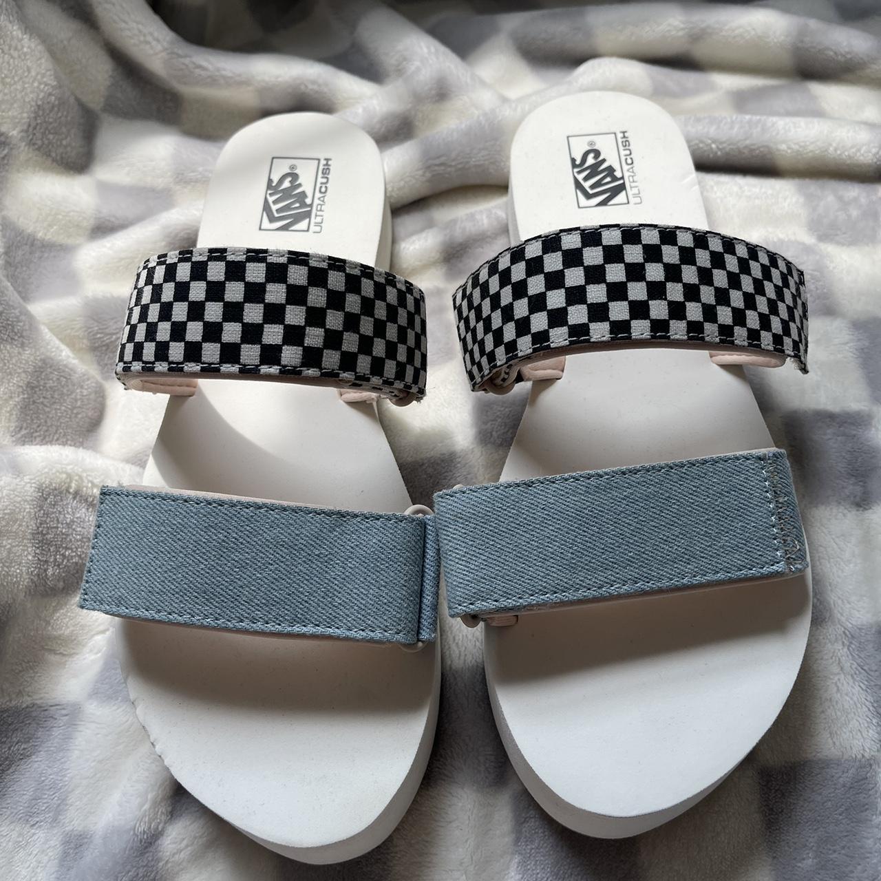 Vans blue and white checkered platform sandals. I. Depop