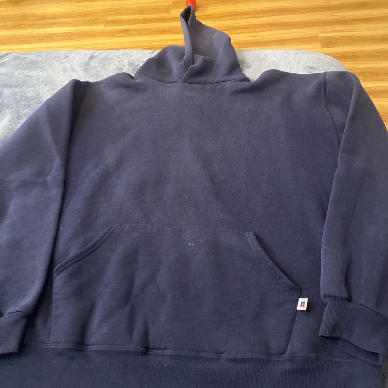 00s Russell athletic navy blue hoodie Sz L... Depop