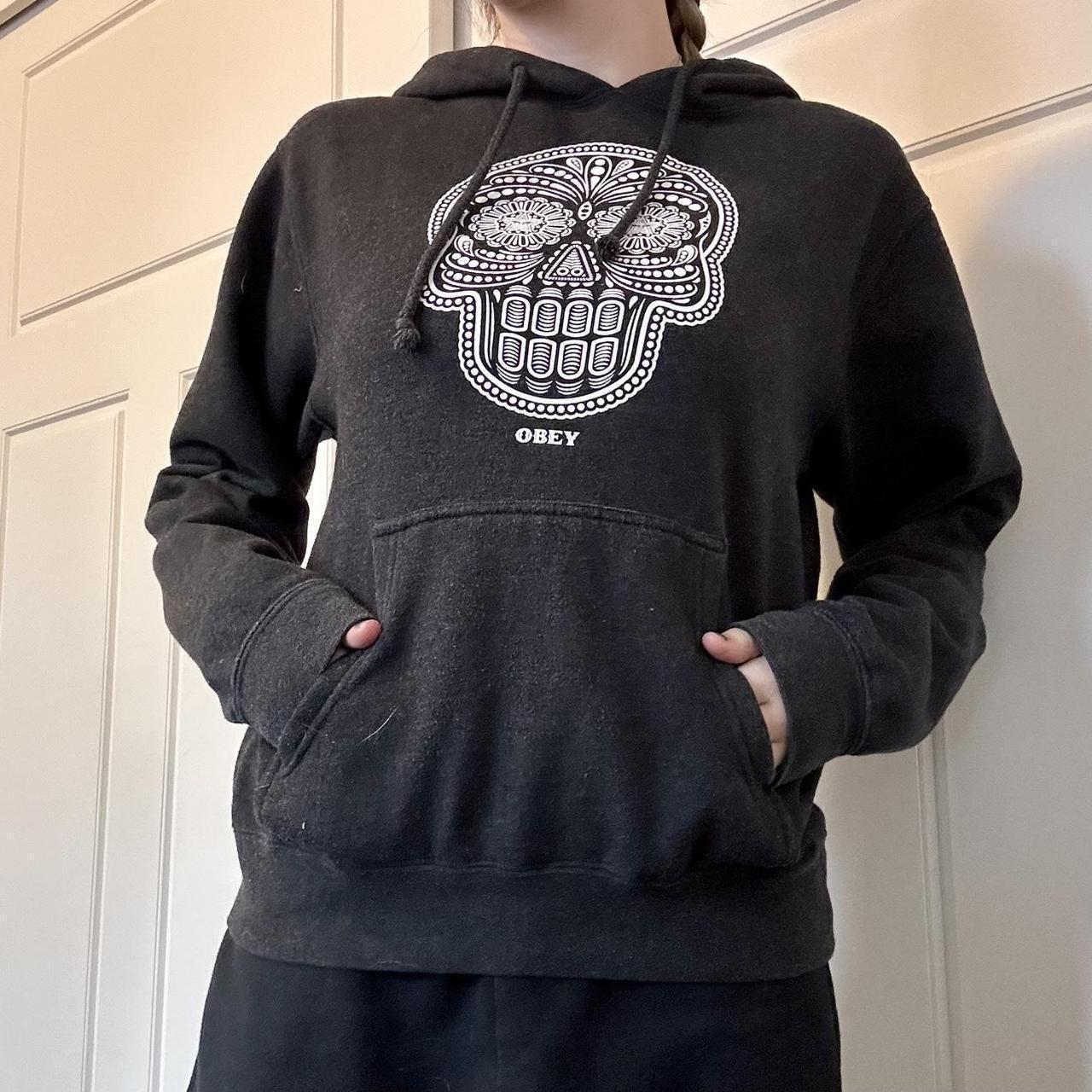 Obey patterned skull design hoodie adjustable