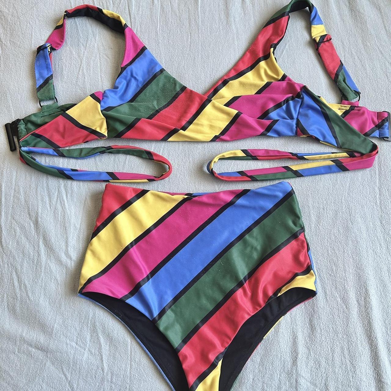 Lazy Oaf colorful striped two piece swimsuit bikini