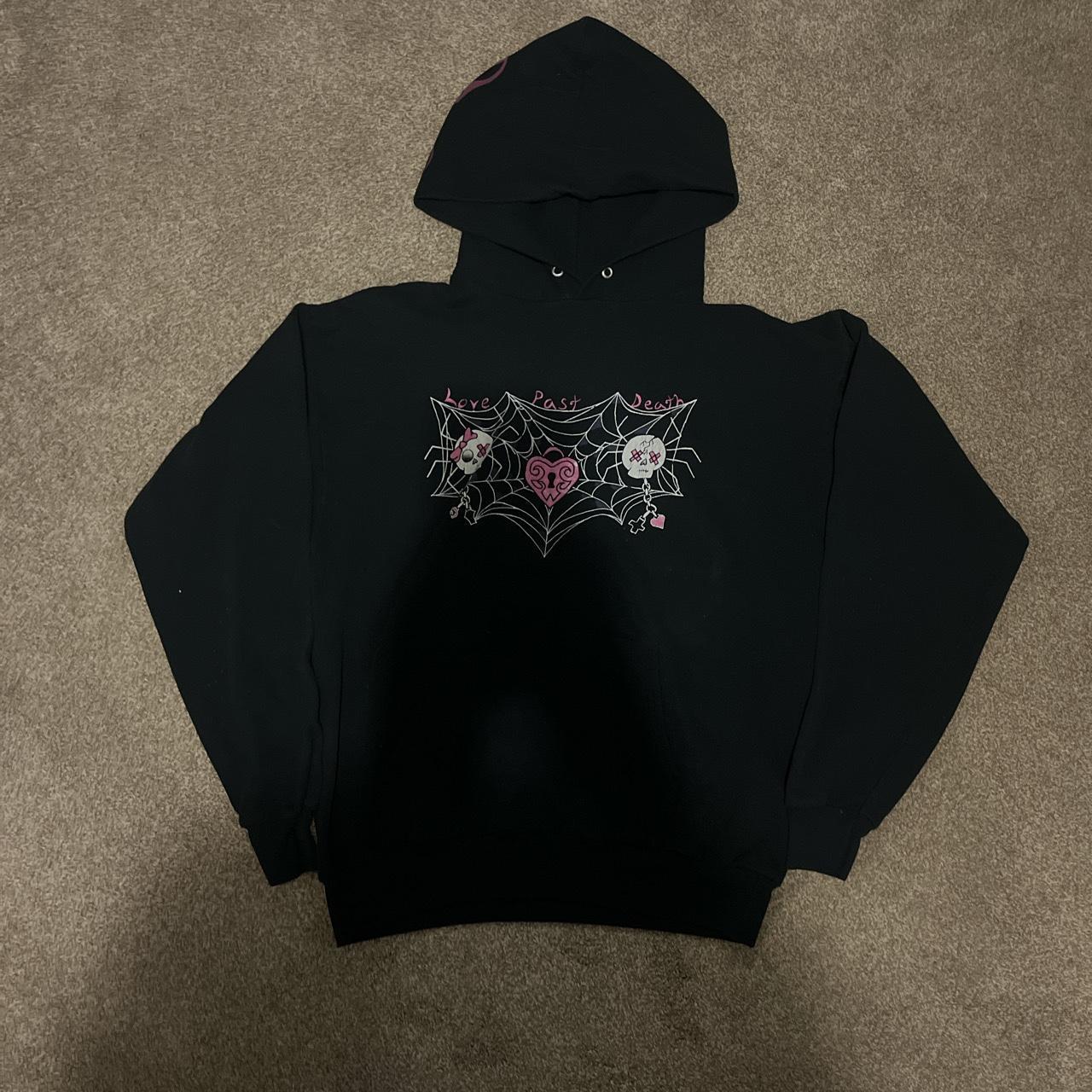 - black and pink y2k goth/ emo hoodie - amazing... - Depop