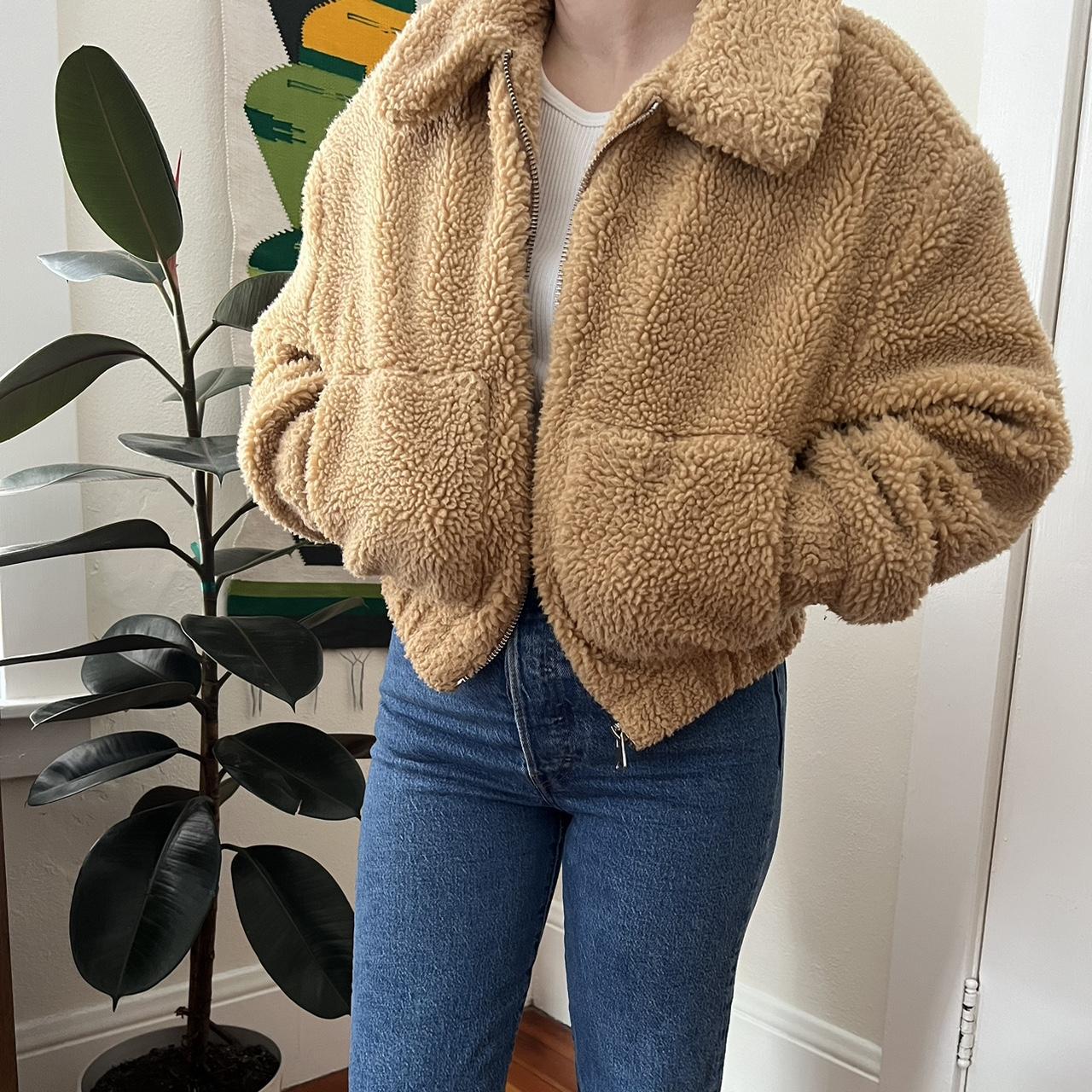 Urban Outfitters Women's Tan and Cream Jacket | Depop