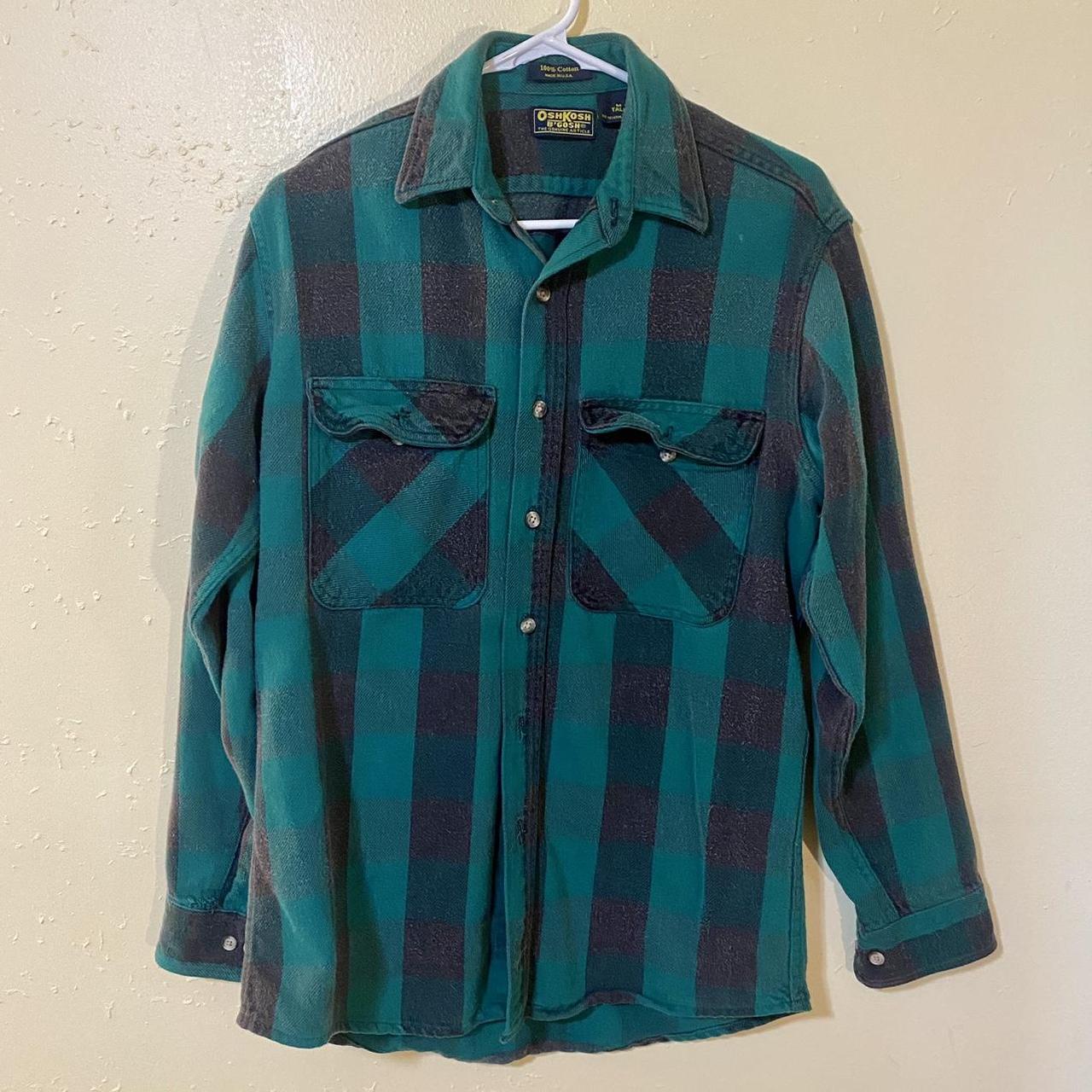 Vintage Osh Kosh Flannel Shirt 90's Quilted Green Black Plaid
