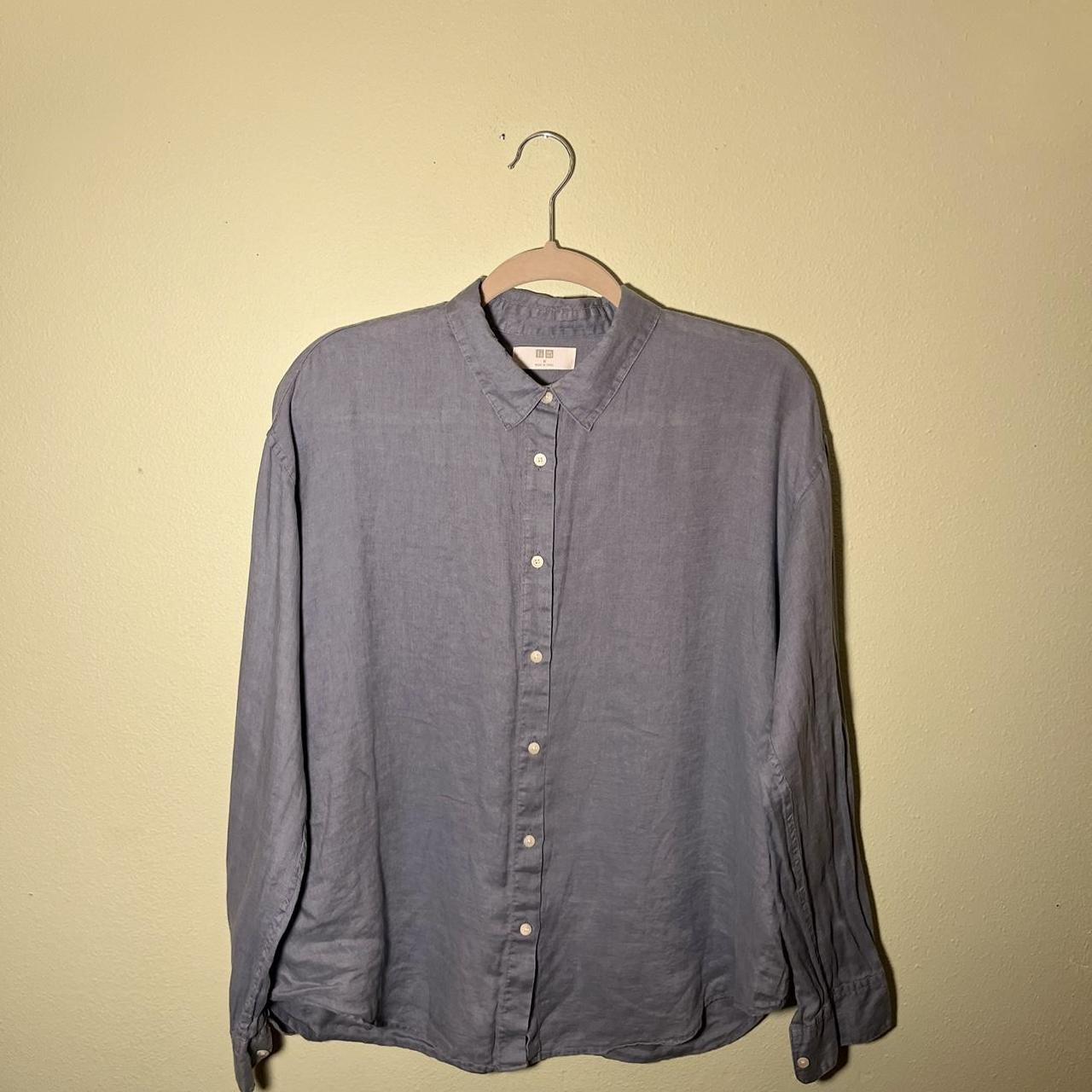 Uniqlo Blue Linen Shirt #queer #androgyny #unisex #ftm - Depop