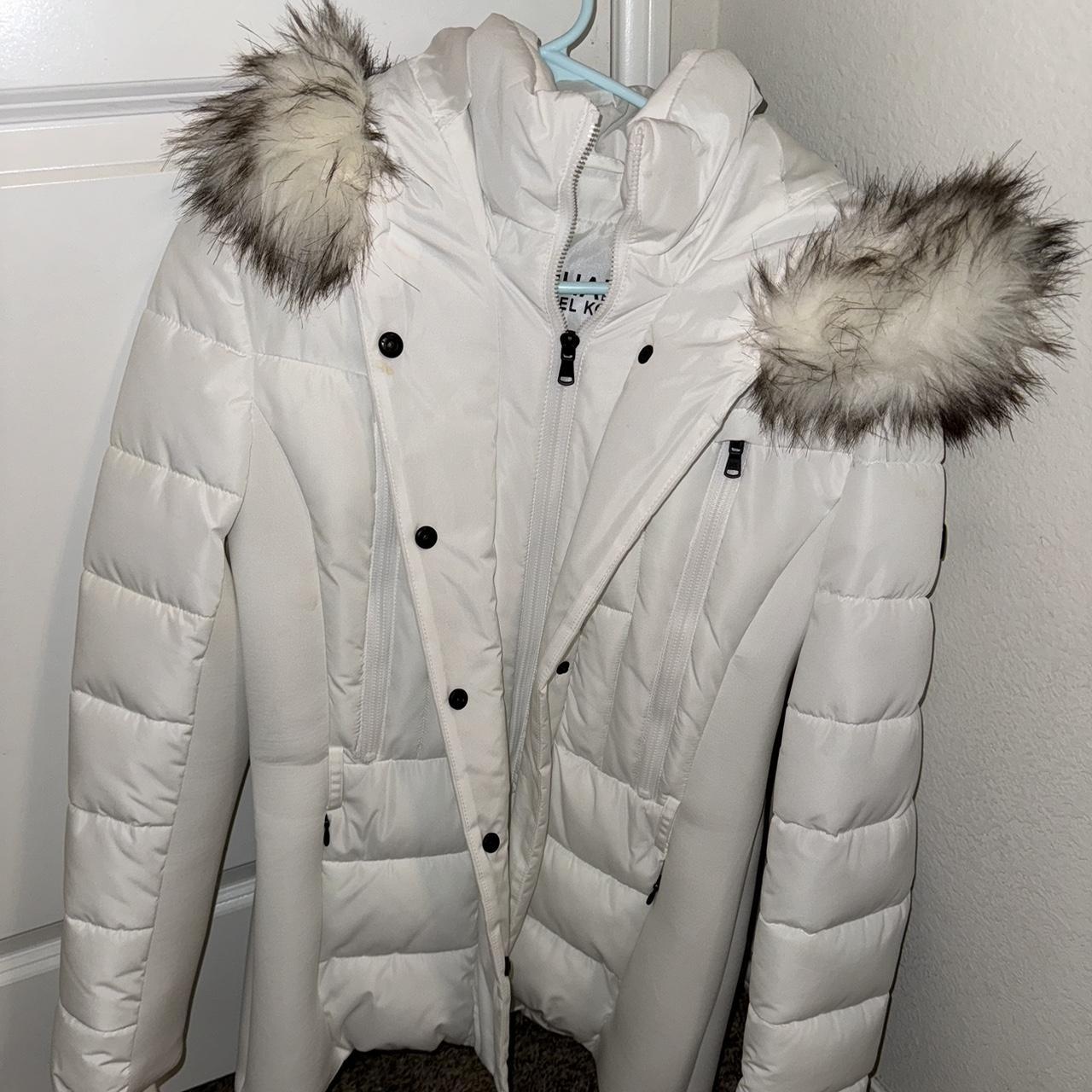 Michael kors white jacket with black belt online