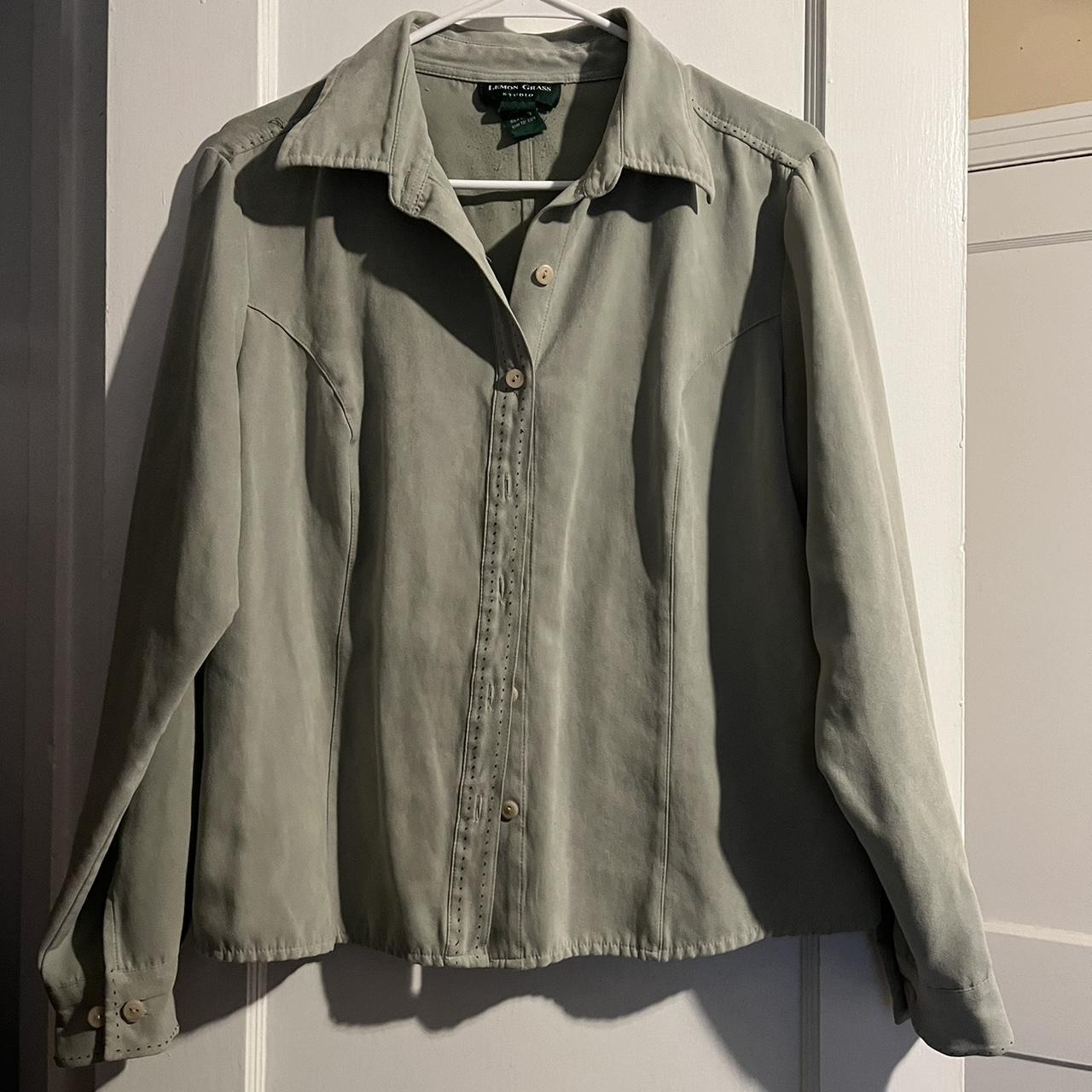 Sage green button up shirt Size Large (fits more... Depop