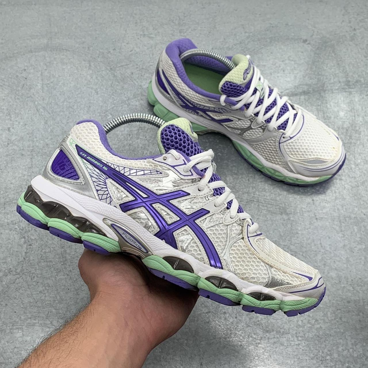 Asics Gel Nimbus 16 white purple green Size uk 6. Depop