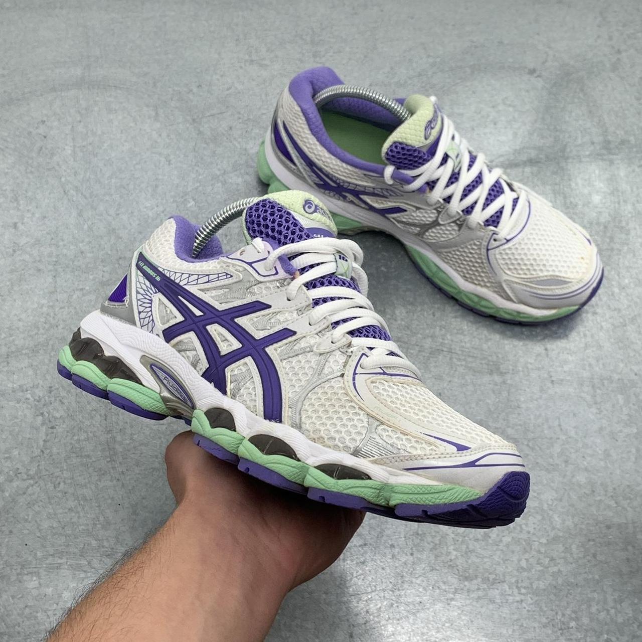Asics Gel Nimbus 16 white purple green Size uk 6. Depop