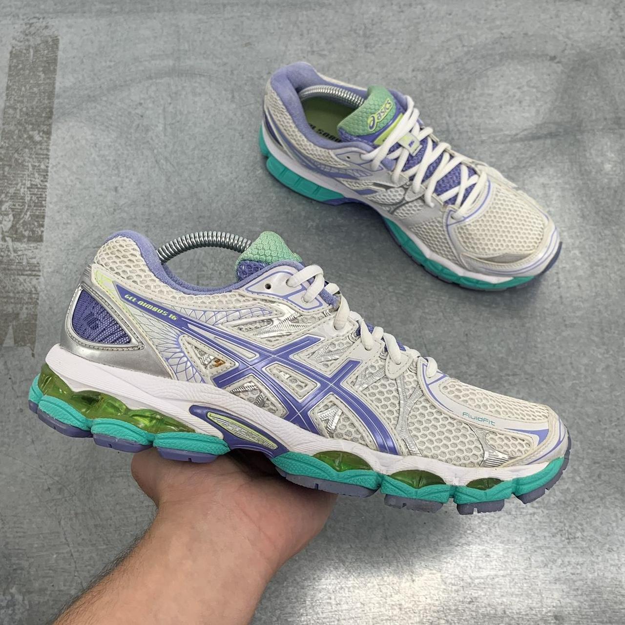 Asics white purple green hotsell