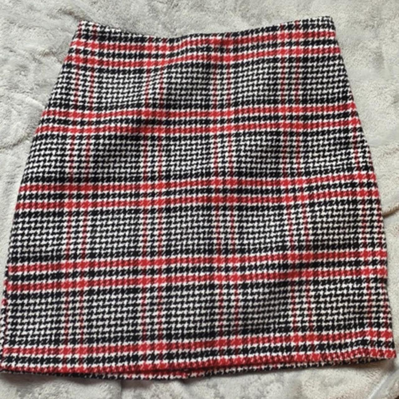 Red, black and white tartan skirt. Yk woman’s size... - Depop