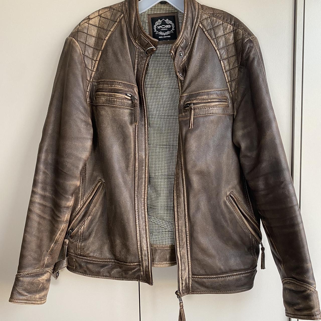 Xposed London real leather Jacket - Brown,... - Depop