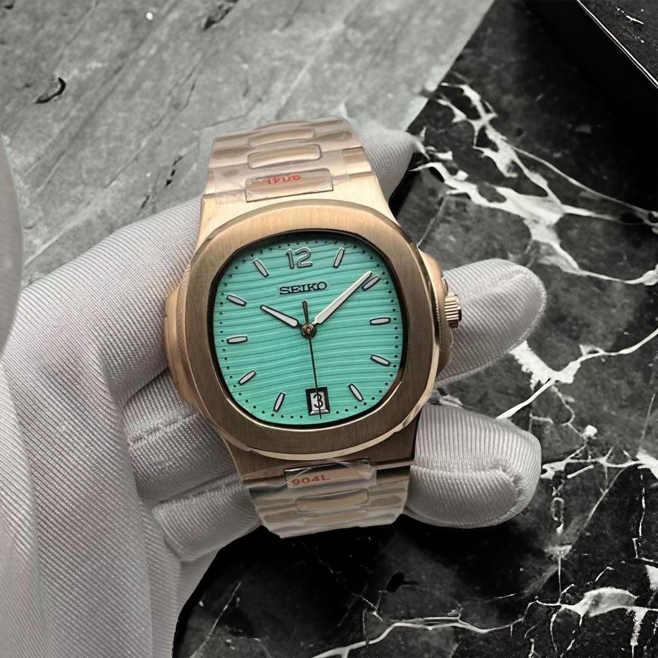 Seiko Mod Nautilus Date Tiffany Blue Dial Rosegold | Depop